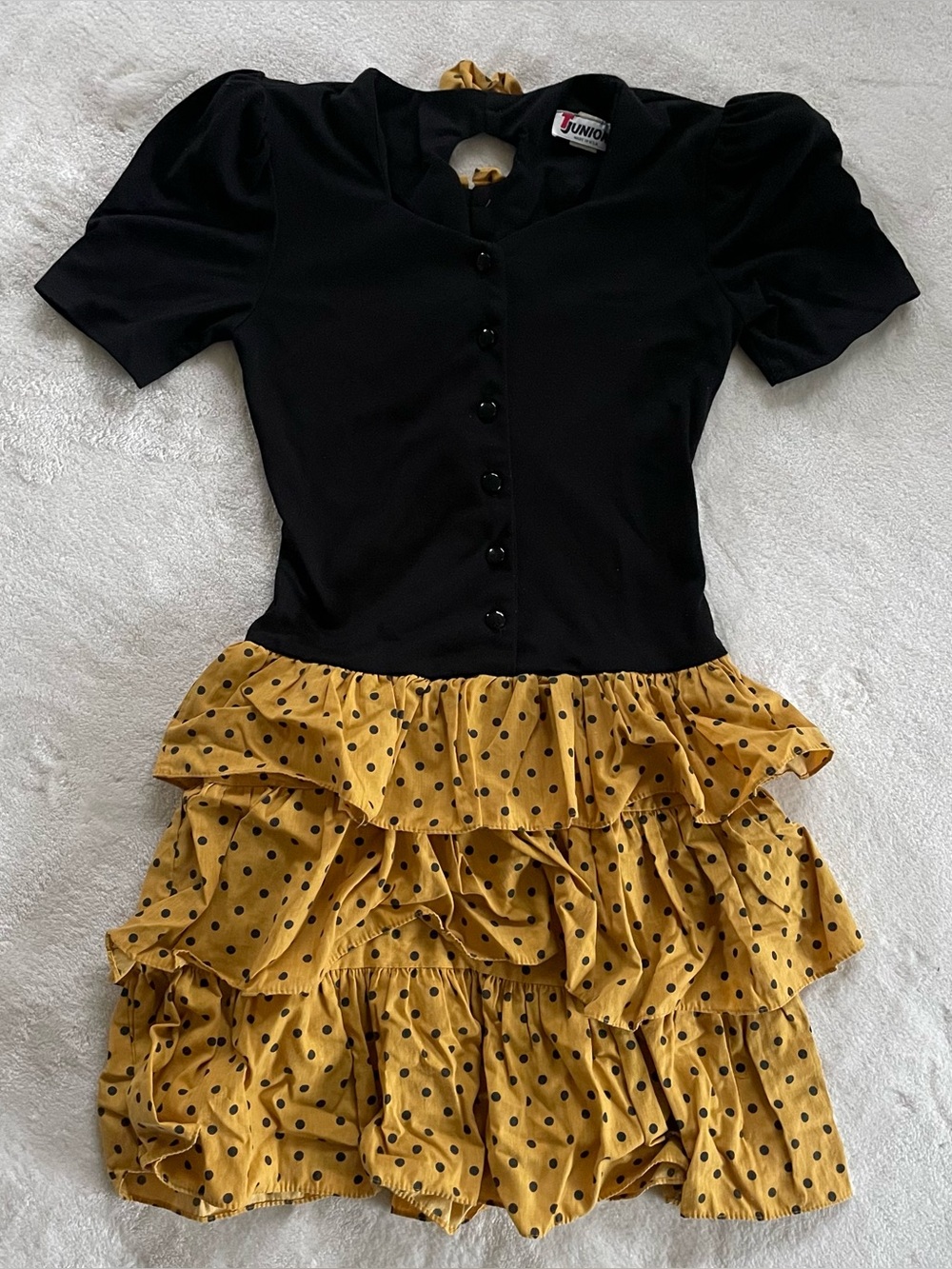 Vintage V Neck Dress with Yellow Polka Dot Skirt size 3-4